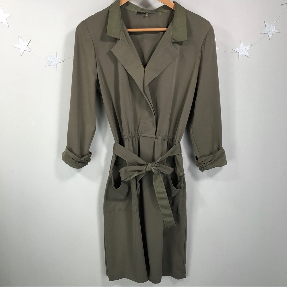 Elie Tahari 12 Tie Silk Dress 3/4 Sleeve Pockets